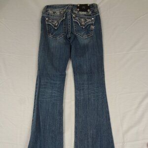 MISS ME JEANS EMBELISHED BUTTERFLY LACE BACK POCKETS WOMENS SIZE 26 BOOTCUT K486